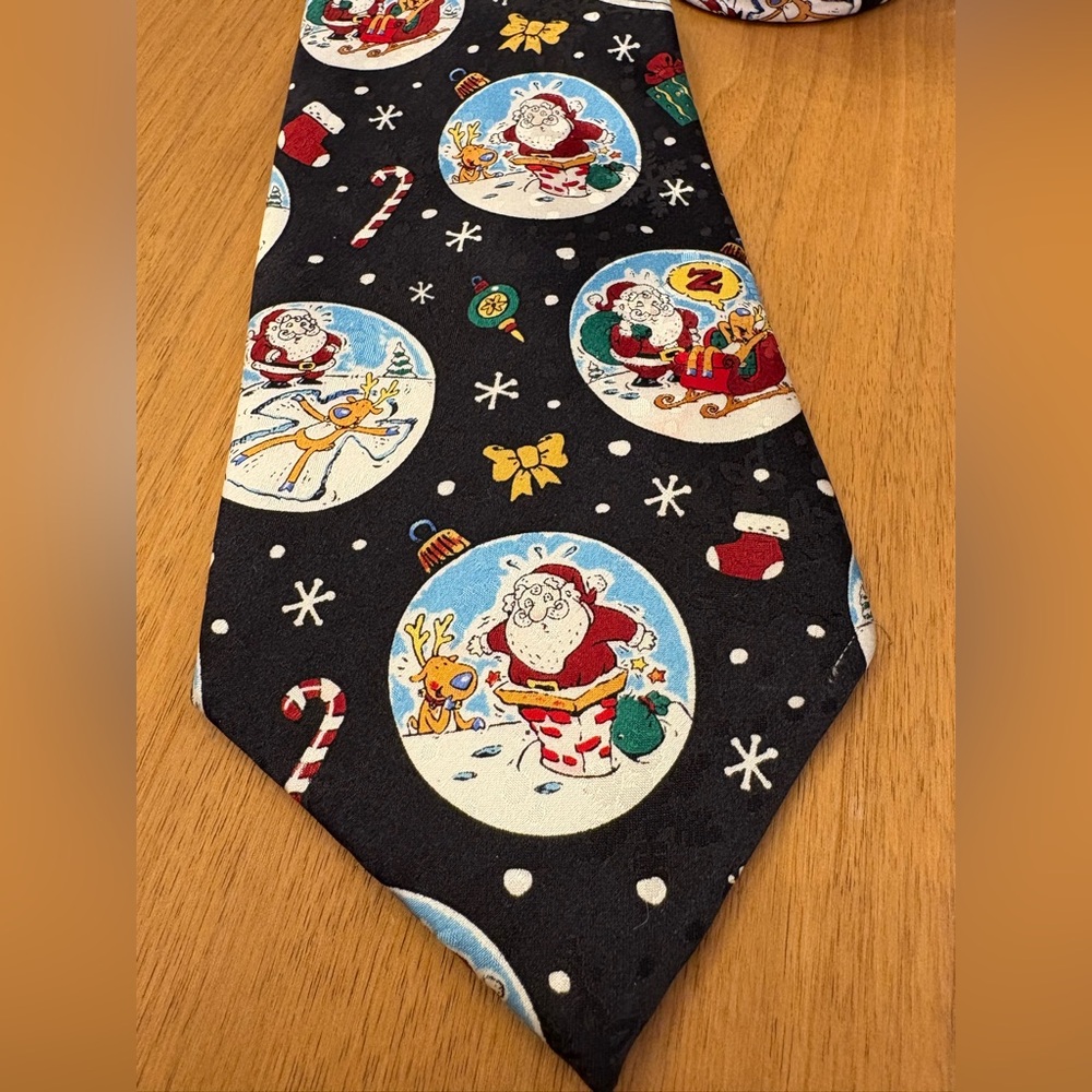 Silk Tie Santa Rudolph Christmas Black Silk Party Event Ugly Christmas Business
